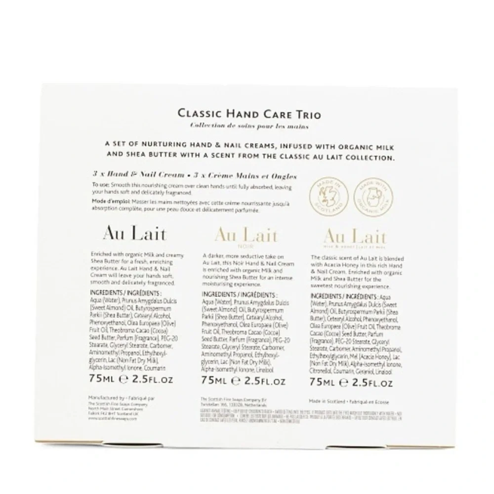 The Scottish Fine Soap Co. Au Lait Hand Care Trio Travel Nail Cream Gift Set NEW